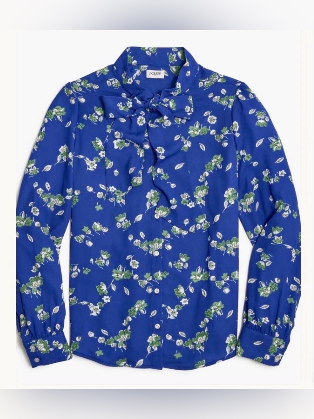 LN WOMENS SMALL MEDIUM (bust 40”) J. CREW TIE NECK BLOUSE SHIRT TOP BLUE FLORAL